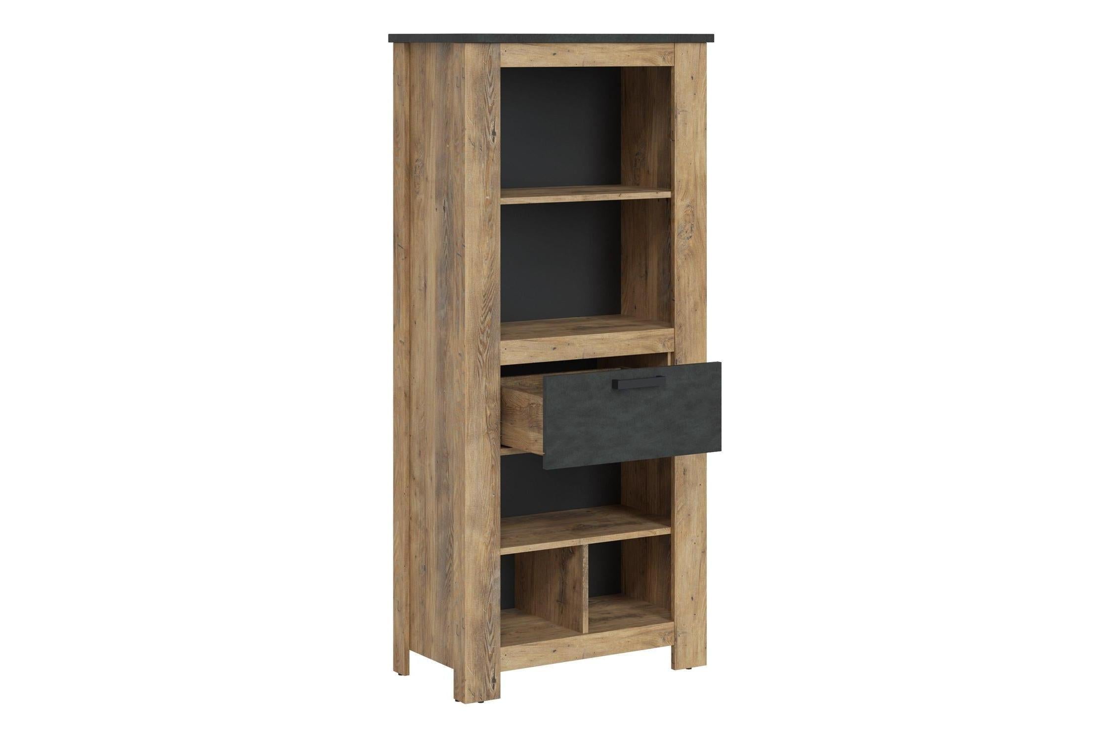 Rapallo 1 Drawer Bookcase In Chestnut And Matera Grey