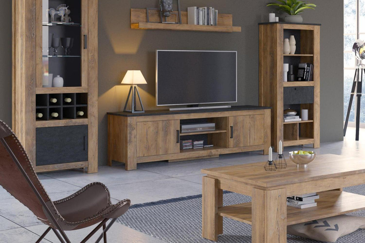 Rapallo 1 Drawer Bookcase In Chestnut And Matera Grey