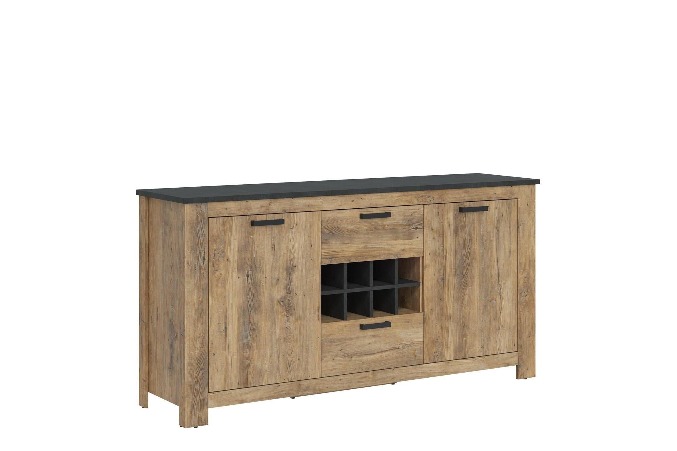 Rapallo 2 Door 2 Drawer Sideboard With Wine Rack In Chestnut And Matera Grey