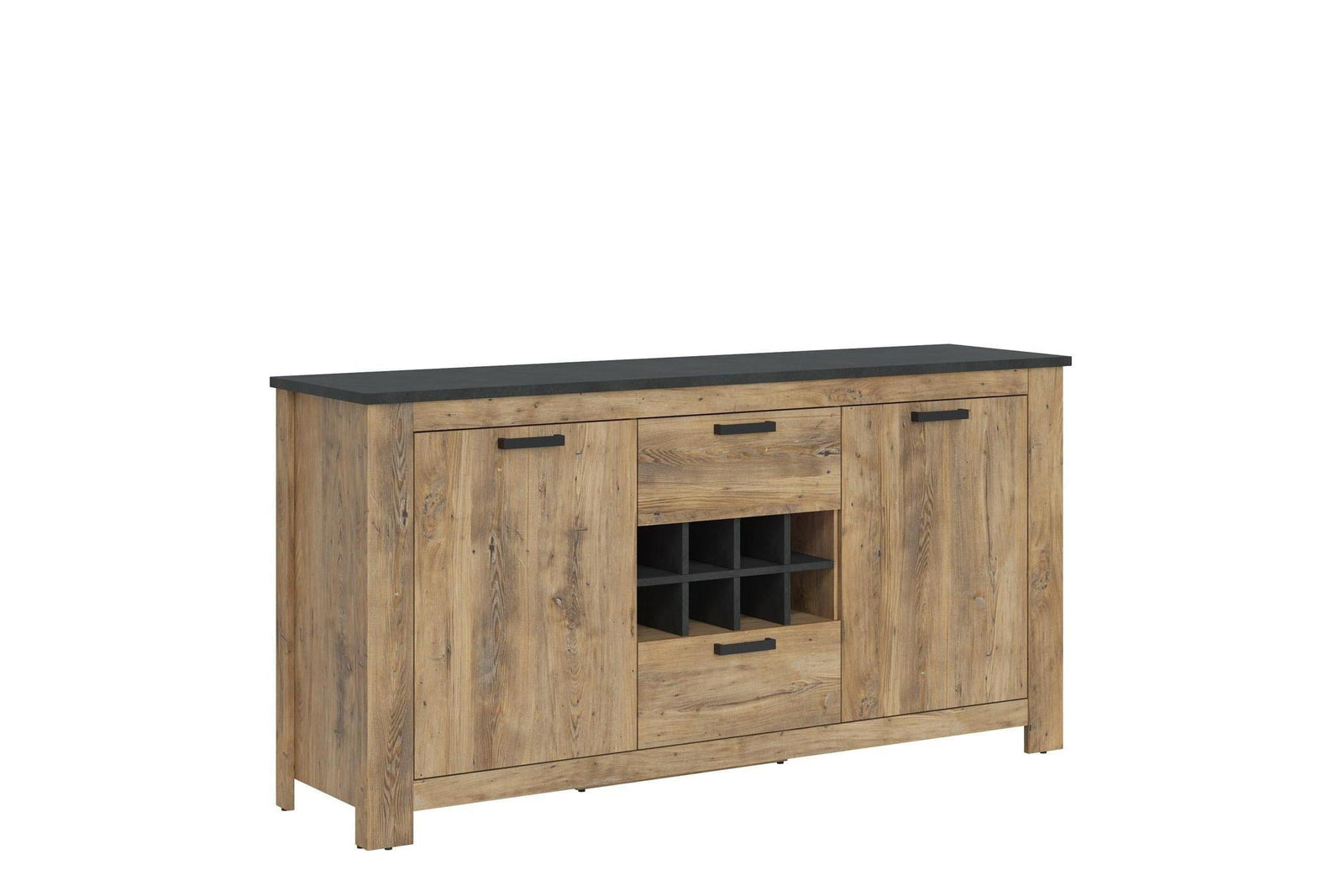Rapallo 2 Door 2 Drawer Sideboard With Wine Rack In Chestnut And Matera Grey