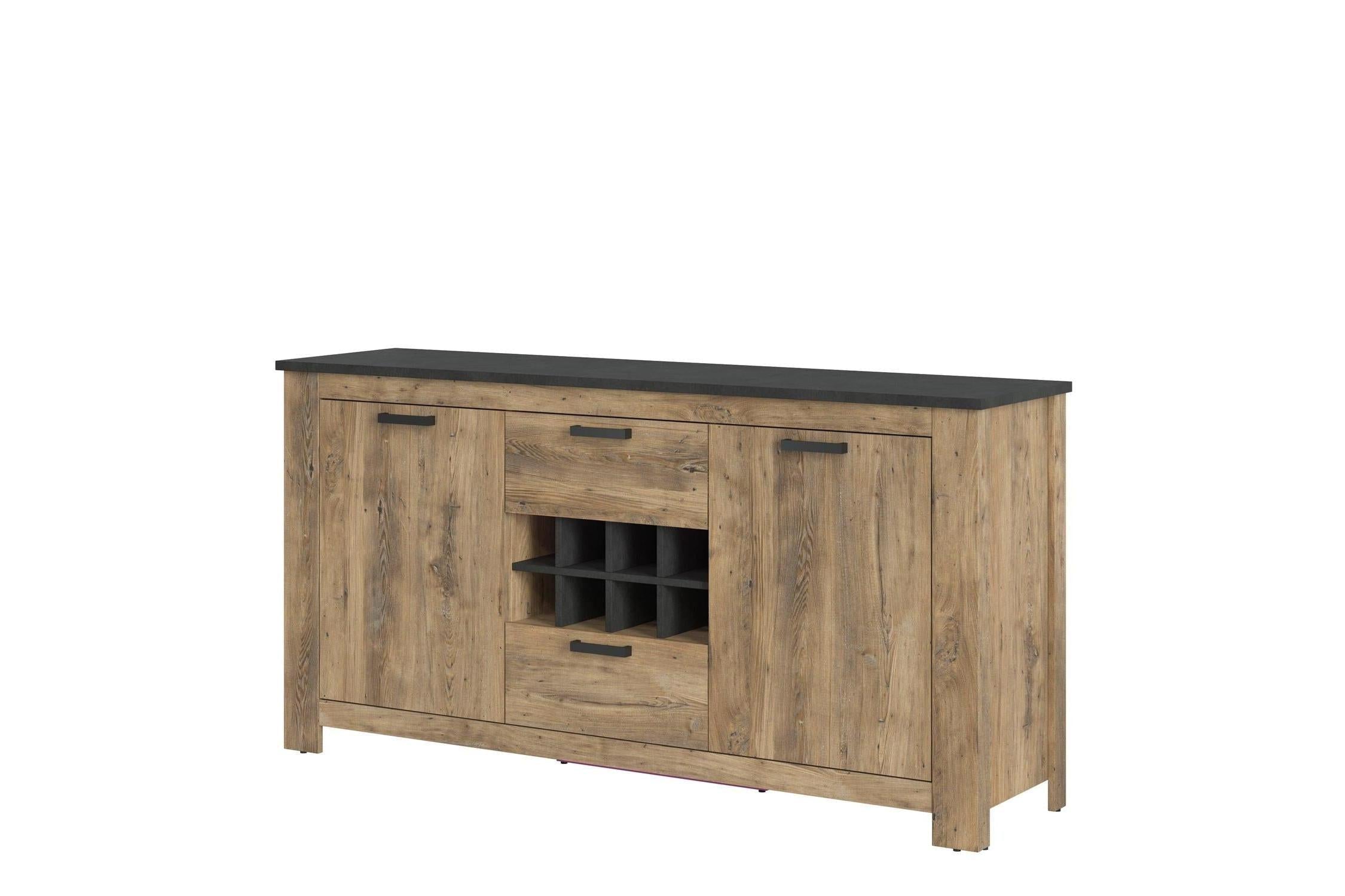 Rapallo 2 Door 2 Drawer Sideboard With Wine Rack In Chestnut And Matera Grey