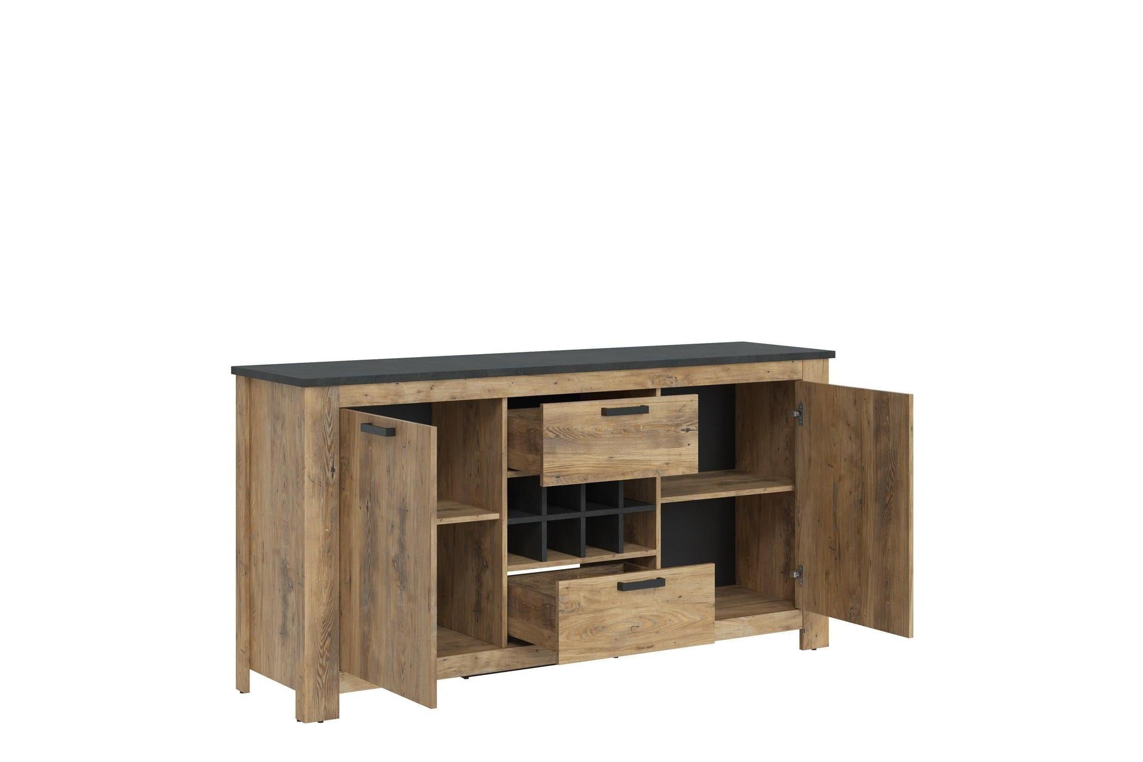 Rapallo 2 Door 2 Drawer Sideboard With Wine Rack In Chestnut And Matera Grey