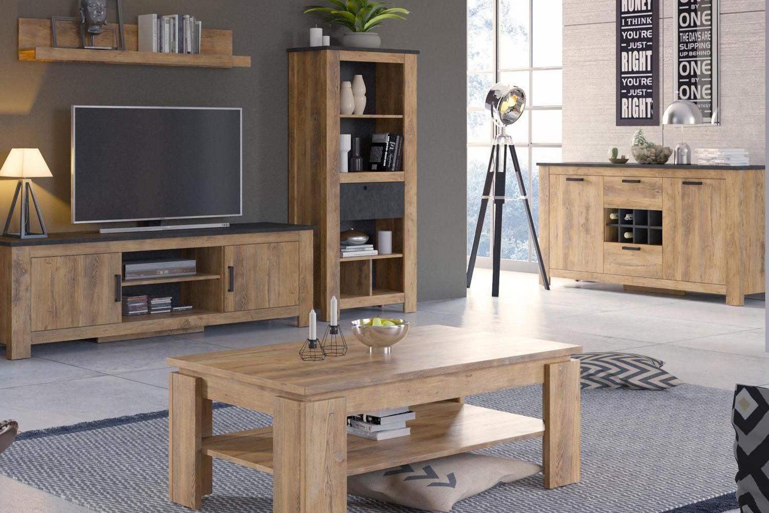 Rapallo 2 Door 2 Drawer Sideboard With Wine Rack In Chestnut And Matera Grey