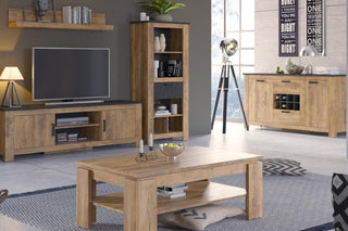 Rapallo 2 Door 2 Drawer Sideboard With Wine Rack In Chestnut And Matera Grey