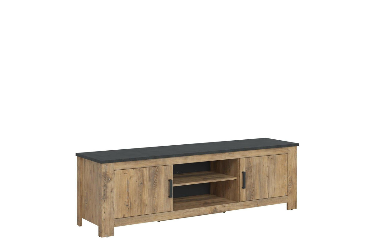 Rapallo 2 Door 189cm Wide Tv Cabinet In Chestnut And Matera Grey