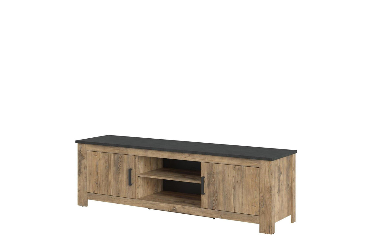 Rapallo 2 Door 189cm Wide Tv Cabinet In Chestnut And Matera Grey