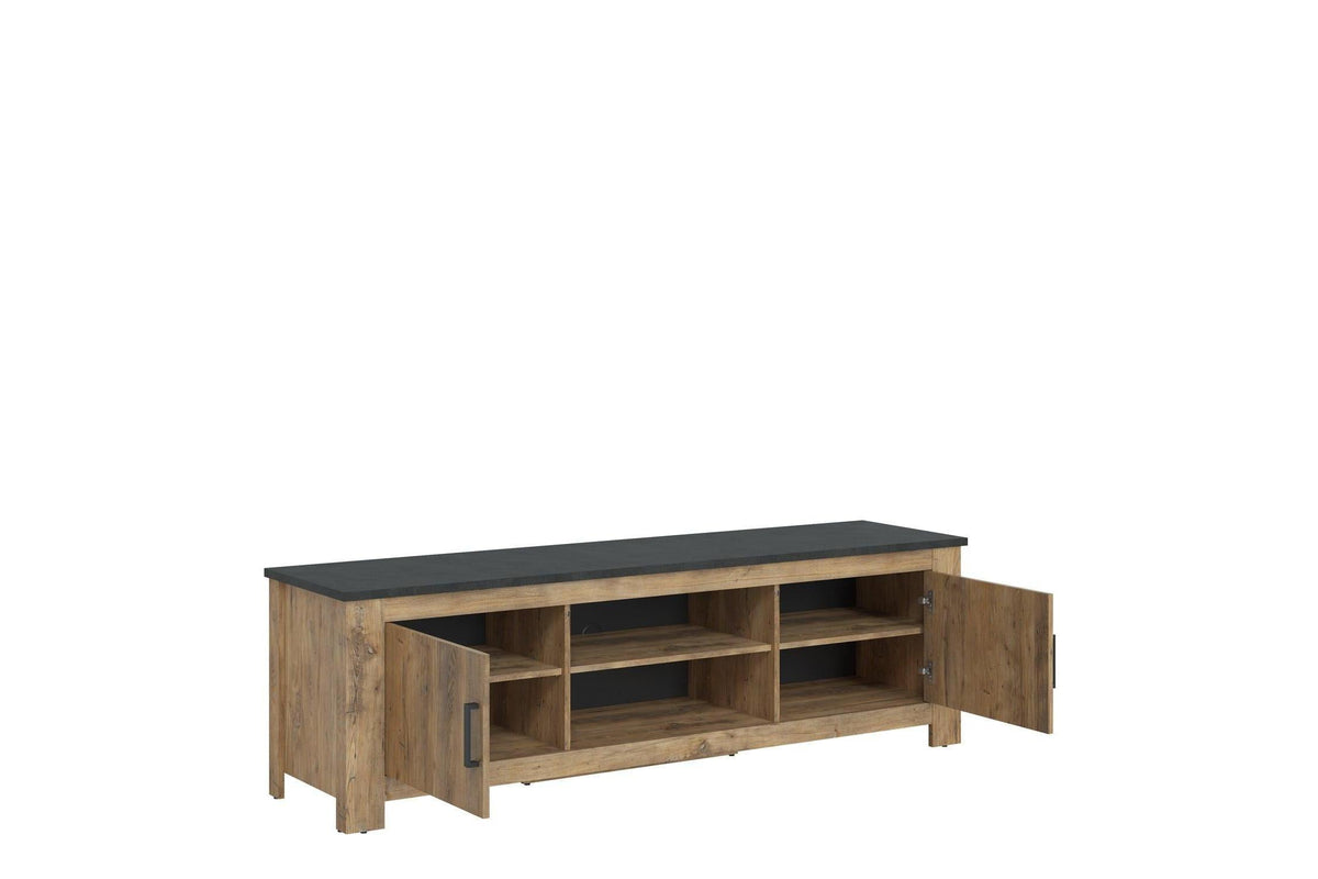 Rapallo 2 Door 189cm Wide Tv Cabinet In Chestnut And Matera Grey