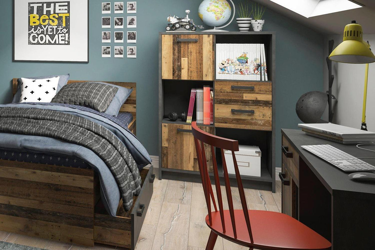 Brooklyn Desk With 1 Door And 1 Drawer In Walnut And Dark Matera Grey