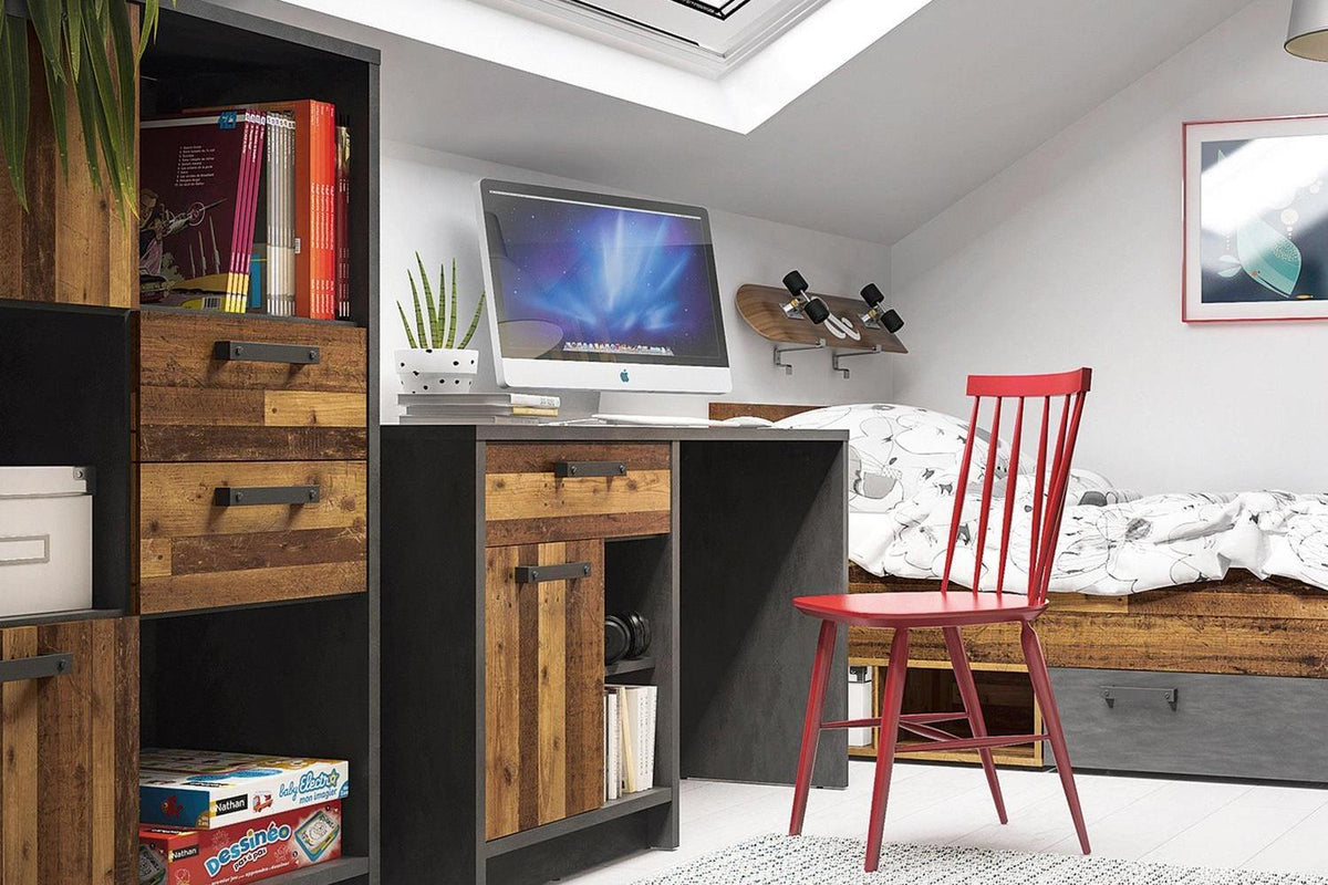 Brooklyn Desk With 1 Door And 1 Drawer In Walnut And Dark Matera Grey