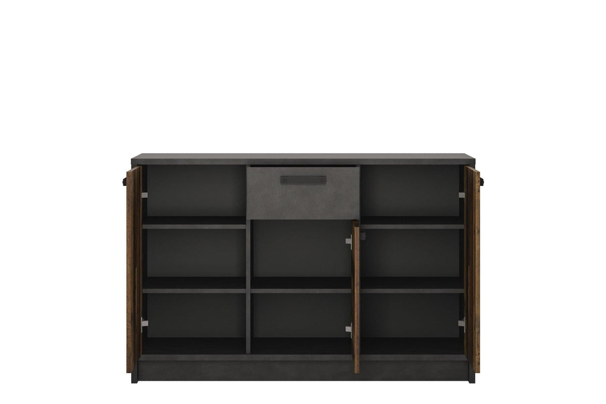 Brooklyn Cabinet With 3 Doors And 1 Drawer In Walnut And Dark Matera Grey