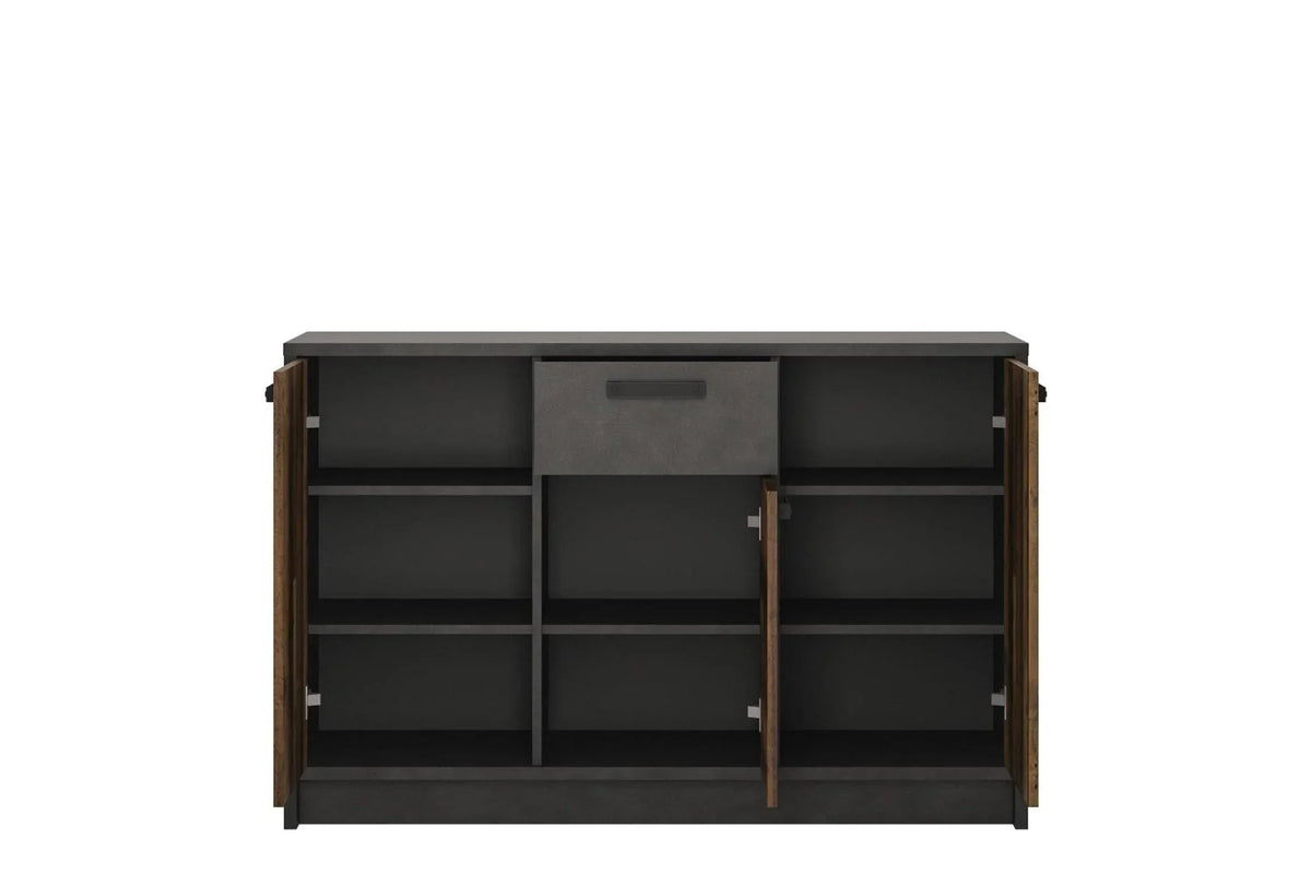 Brooklyn Cabinet With 3 Doors And 1 Drawer In Walnut And Dark Matera Grey