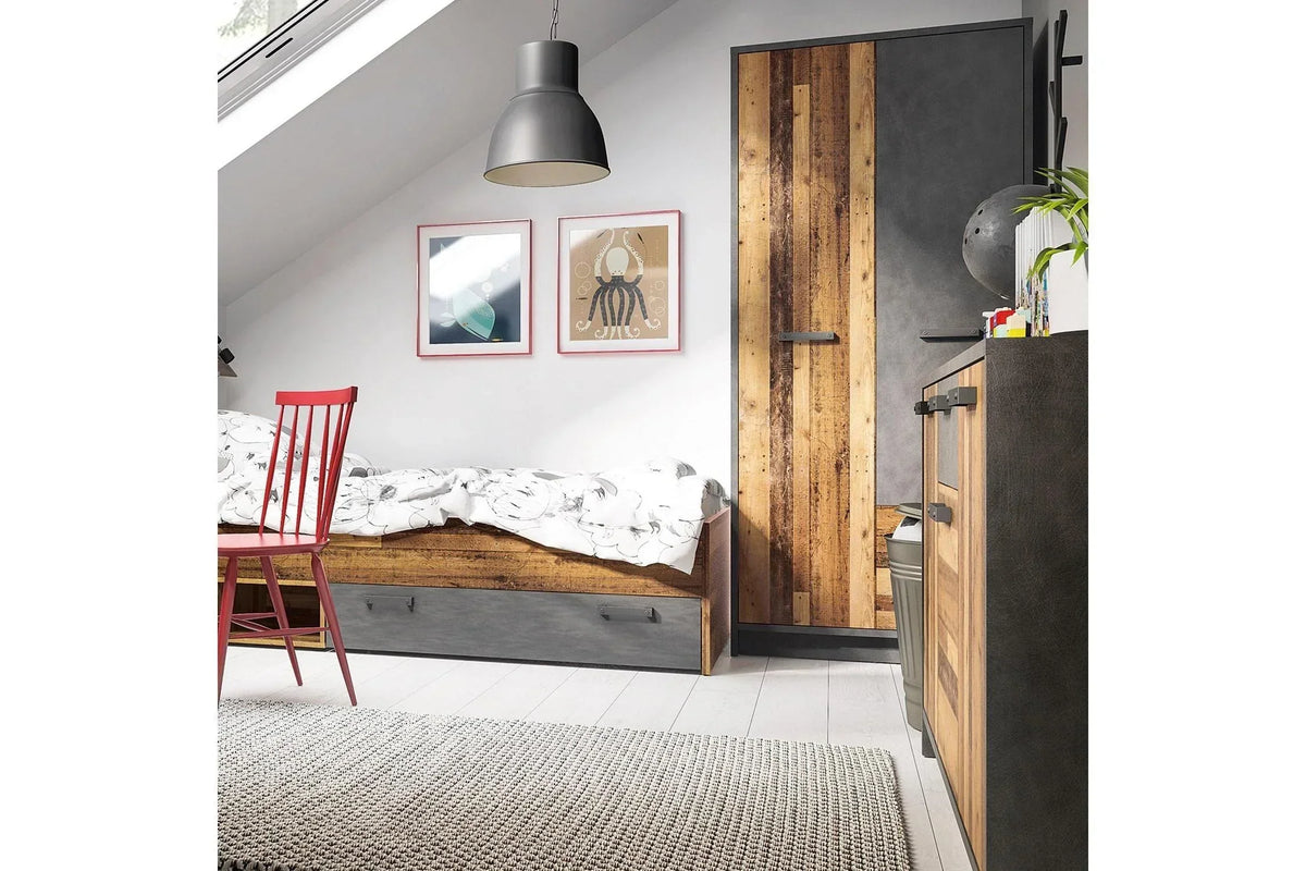 Brooklyn Cabinet With 3 Doors And 1 Drawer In Walnut And Dark Matera Grey