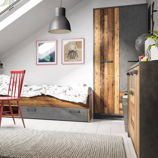 brooklyn cabinet with 3 doors and 1 drawer in walnut and dark matera grey