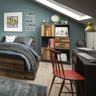 brooklyn low bookcase with 2 doors and 2 drawers in walnut and dark matera grey