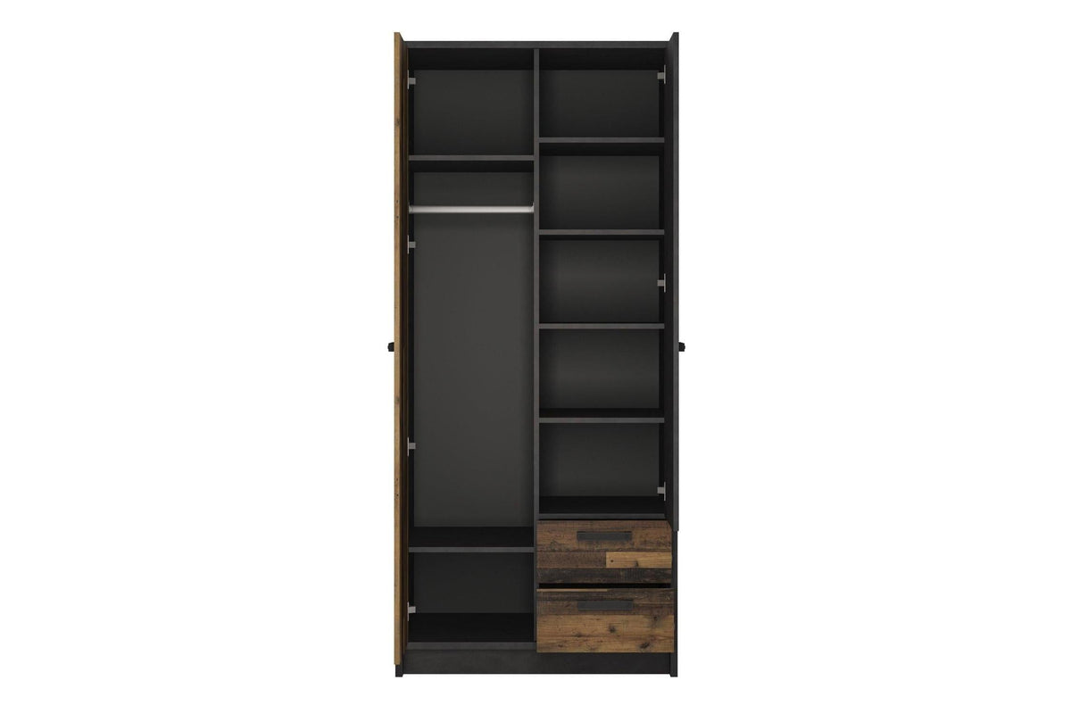 Brooklyn 2 Door Wardrobe with 2 Drawers in Walnut and Dark Matera Grey