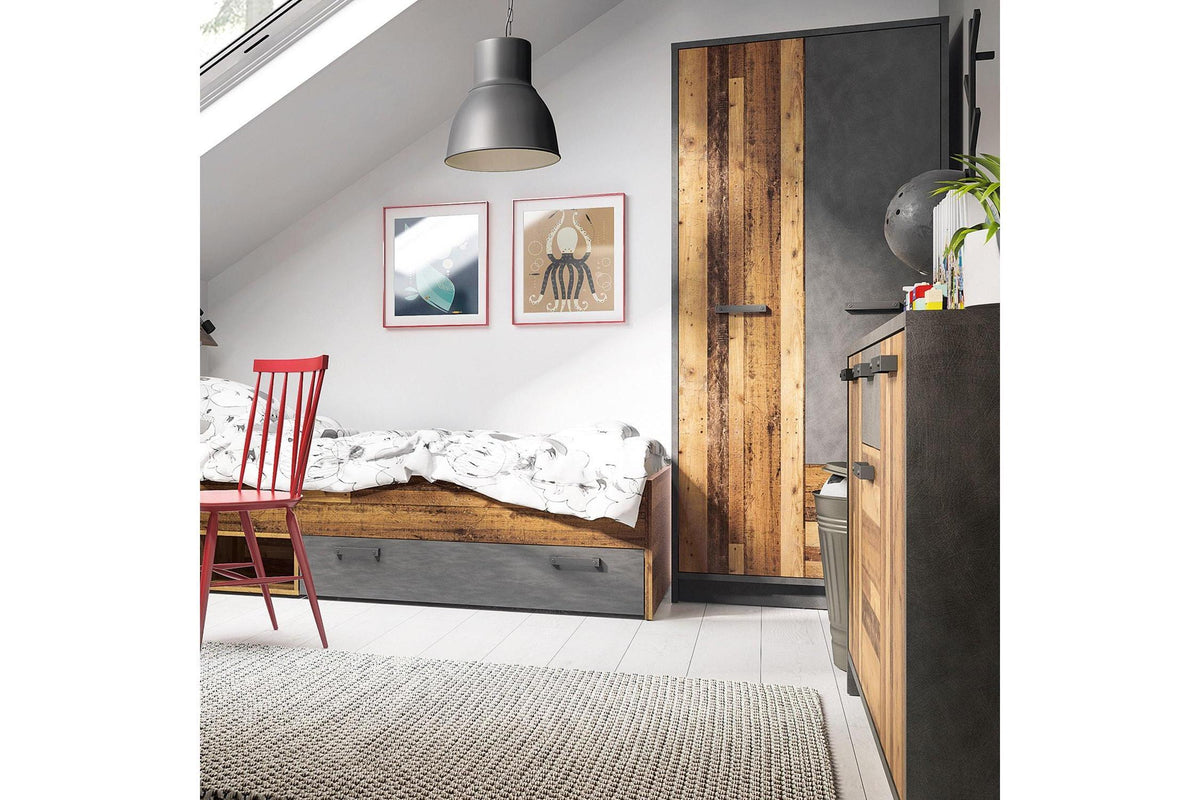 Brooklyn 2 Door Wardrobe with 2 Drawers in Walnut and Dark Matera Grey