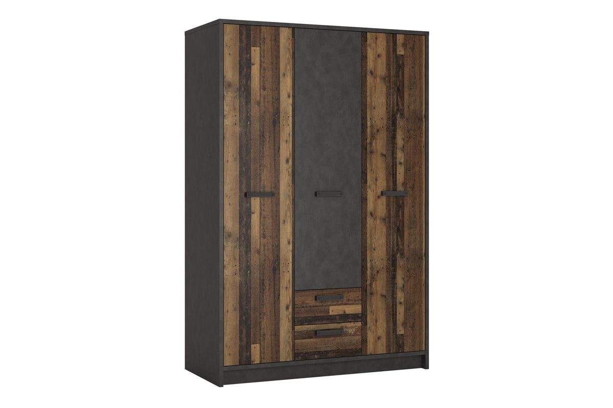 Brooklyn 3 Door Wardrobe with 2 Drawers in Walnut and Dark Matera Grey