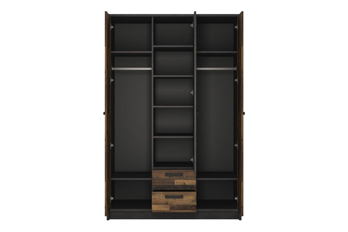Brooklyn 3 Door Wardrobe with 2 Drawers in Walnut and Dark Matera Grey