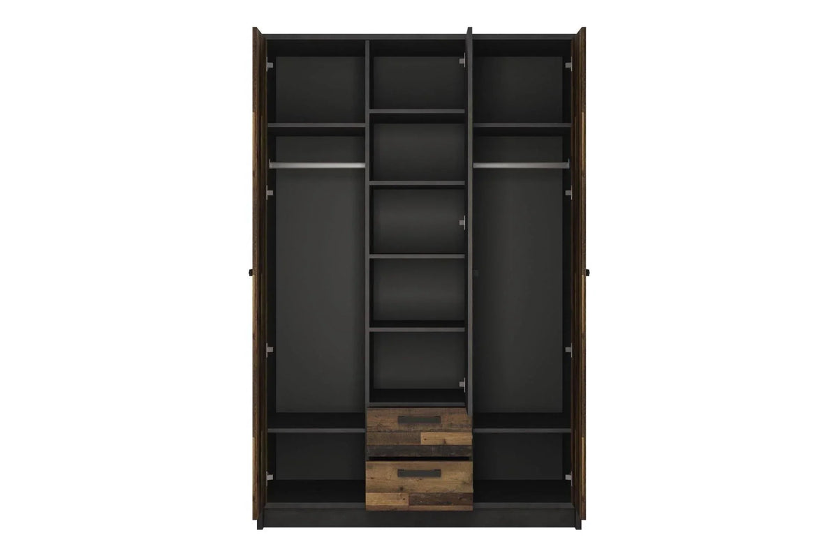Brooklyn 3 Door Wardrobe with 2 Drawers in Walnut and Dark Matera Grey