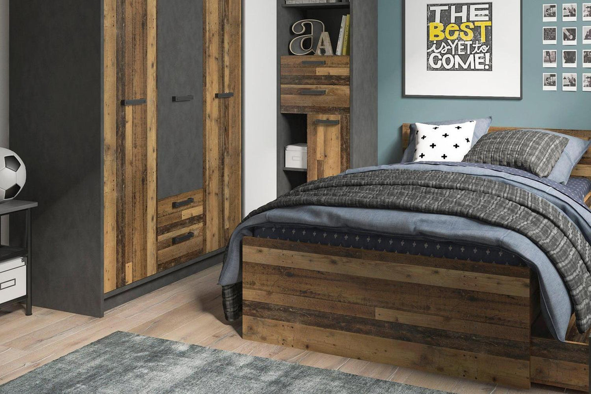 Brooklyn 3 Door Wardrobe with 2 Drawers in Walnut and Dark Matera Grey