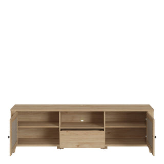 cestino 2 door 1 drawer tv unit in jackson hickory oak and rattan effect