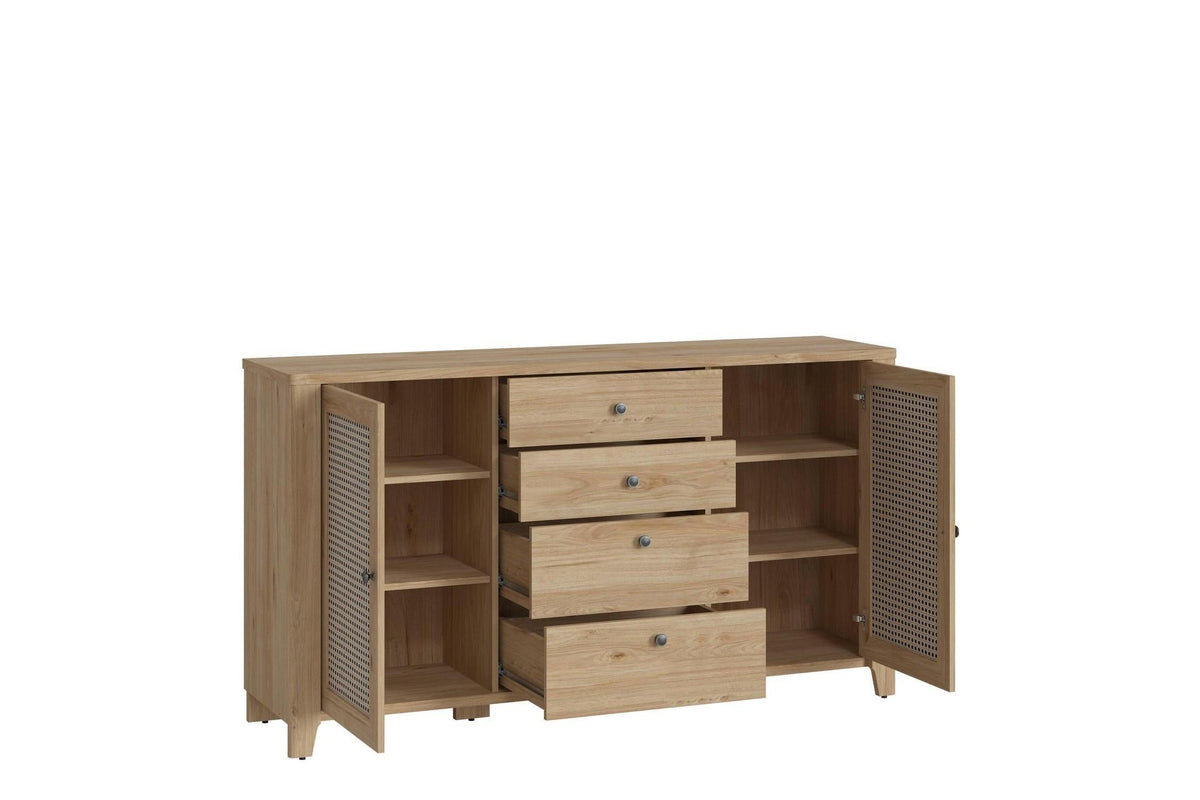 Cestino 2 Door 4 Drawer Sideboard In Jackson Hickory Oak And Rattan Effect