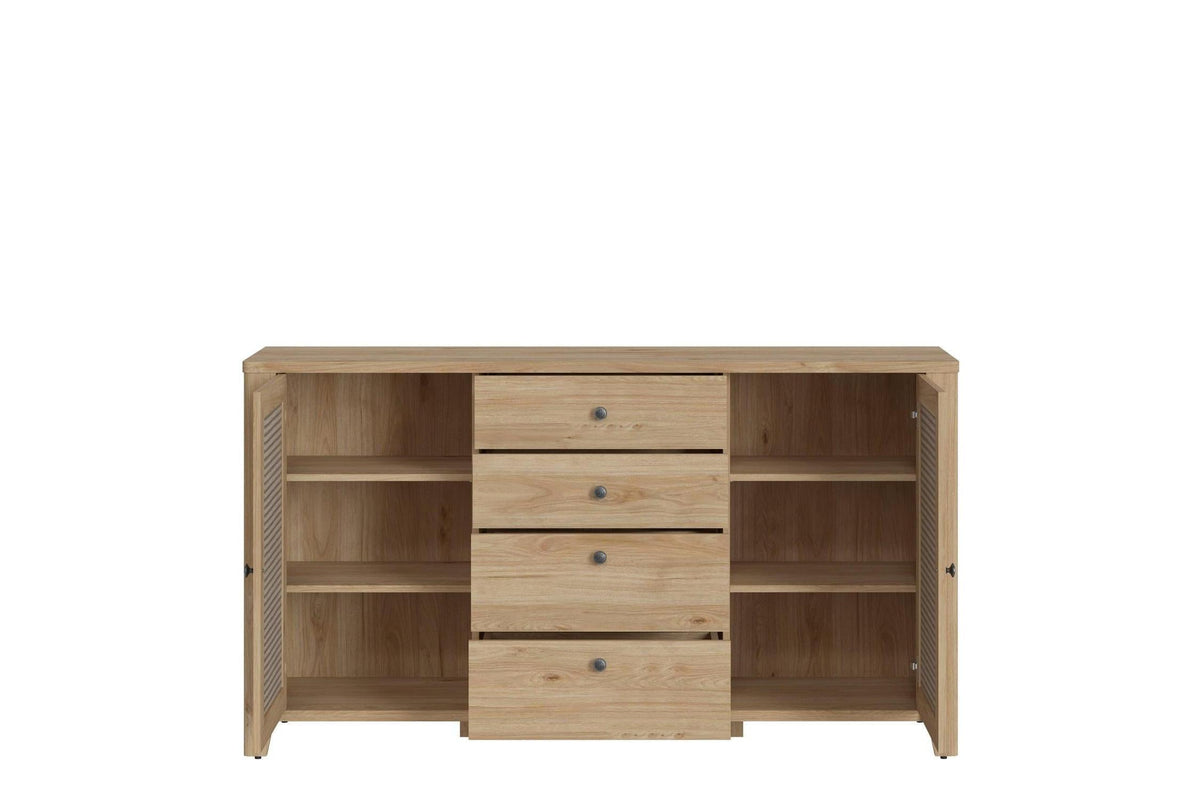 Cestino 2 Door 4 Drawer Sideboard In Jackson Hickory Oak And Rattan Effect