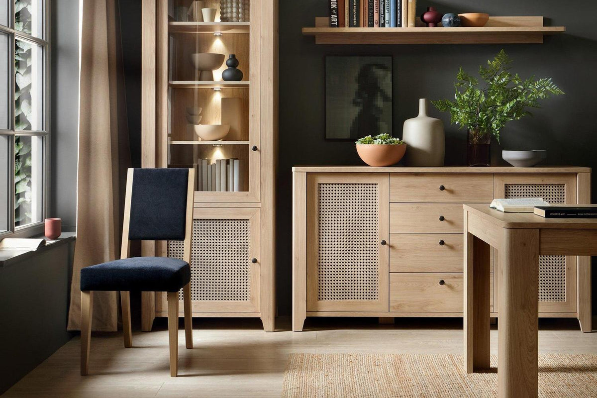 Cestino 2 Door 4 Drawer Sideboard In Jackson Hickory Oak And Rattan Effect