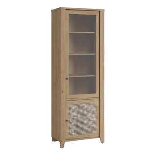 cestino 2 door display cabinet in jackson hickory oak and rattan effect