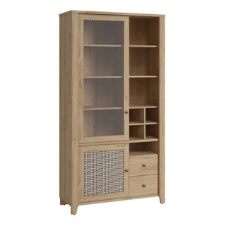 cestino 2 door 2 drawer display cabinet in jackson hickory oak and rattan effect