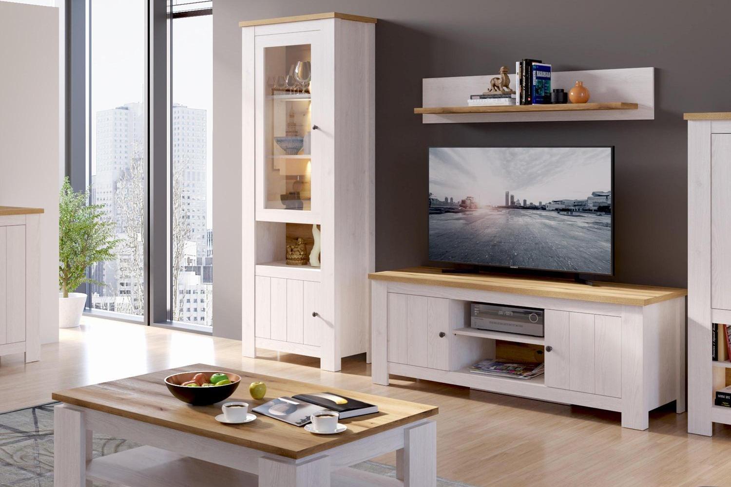 Celesto 2 Door Display Cabinet In White And Oak