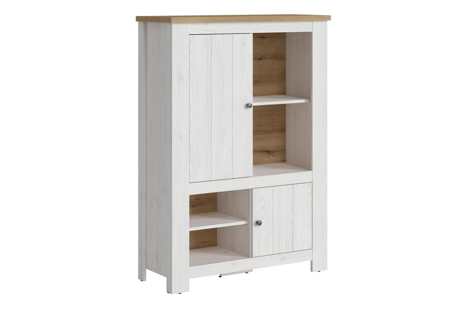 Celesto 2 Door 4 Shelves Cabinet In White And Oak