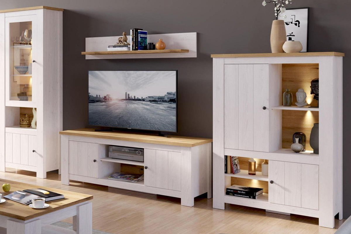 Celesto 2 Door 4 Shelves Cabinet In White And Oak