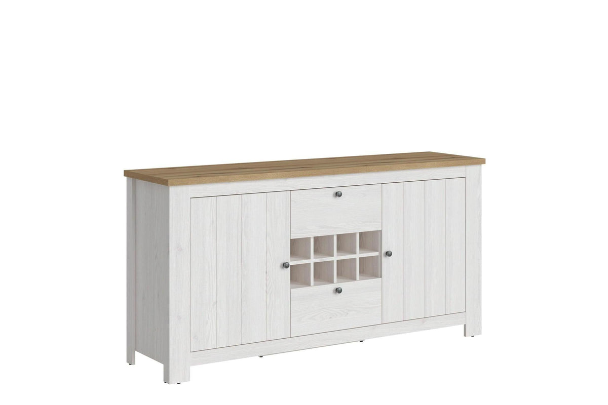 Celesto 2 Door 2 Drawer Sideboard With Wine Rack In White And Oak