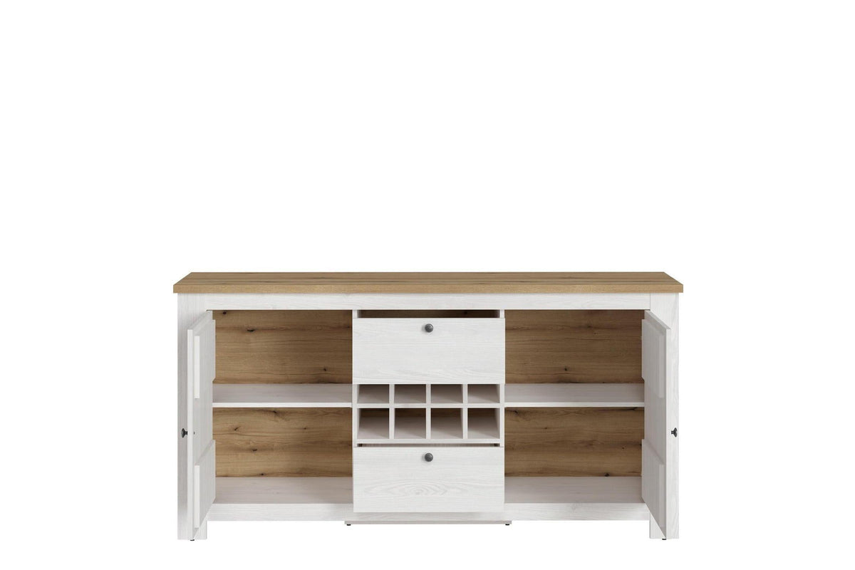 Celesto 2 Door 2 Drawer Sideboard With Wine Rack In White And Oak