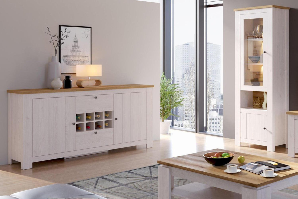 Celesto 2 Door 2 Drawer Sideboard With Wine Rack In White And Oak