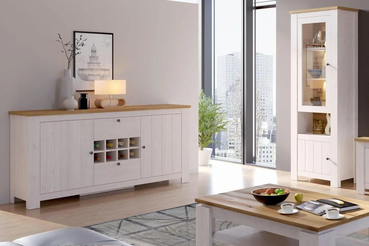 Celesto 2 Door 2 Drawer Sideboard With Wine Rack In White And Oak