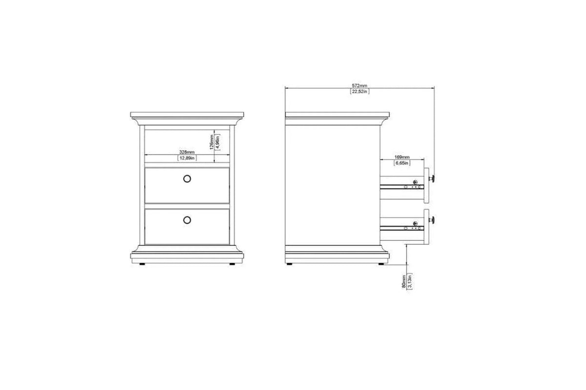 Paris Express Delivery Bedside Table 2 Drawers Matt Grey