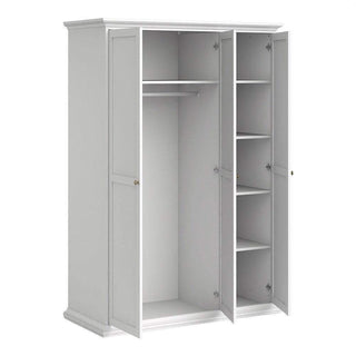 Paris Wardrobe 138 with 3 Doors White Fast Delivery - Msofas LTD