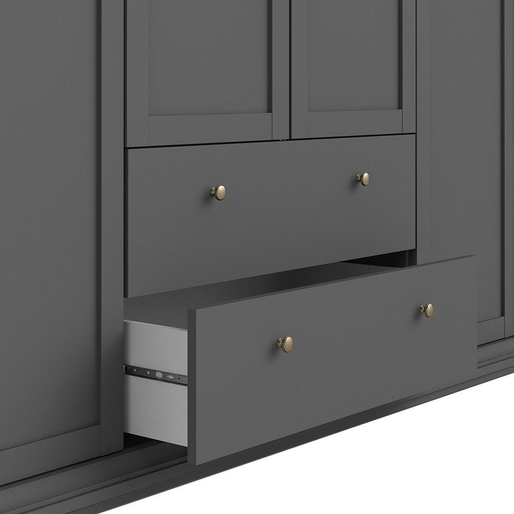 Paris Wardrobe with 4 Doors and 2 Drawers in Matt Grey 181