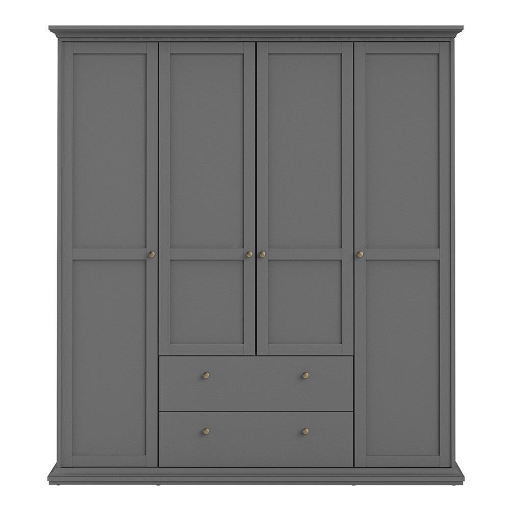 Paris Wardrobe with 4 Doors and 2 Drawers in Matt Grey 181