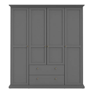 Paris Wardrobe with 4 Doors and 2 Drawers in Matt Grey 181 - Msofas LTD