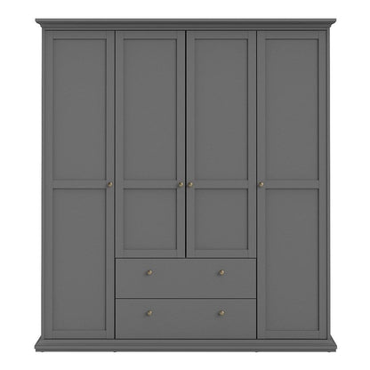 Paris Wardrobe with 4 Doors and 2 Drawers in Matt Grey 181