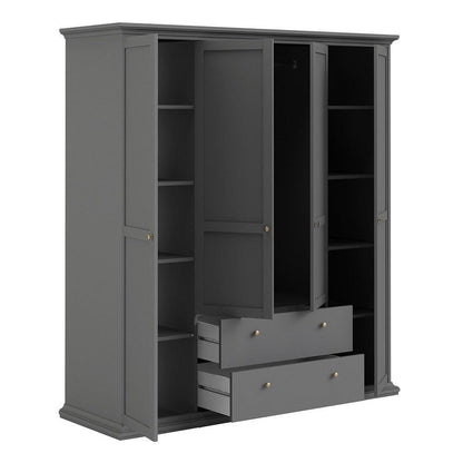 Paris Wardrobe with 4 Doors and 2 Drawers in Matt Grey 181