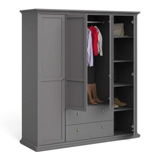 Paris Wardrobe with 4 Doors and 2 Drawers in Matt Grey 181 - Msofas LTD