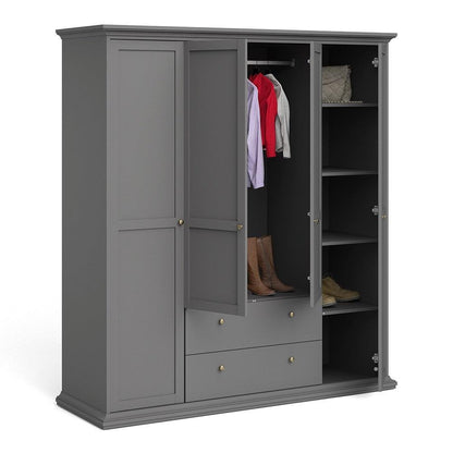 Paris Wardrobe with 4 Doors and 2 Drawers in Matt Grey 181