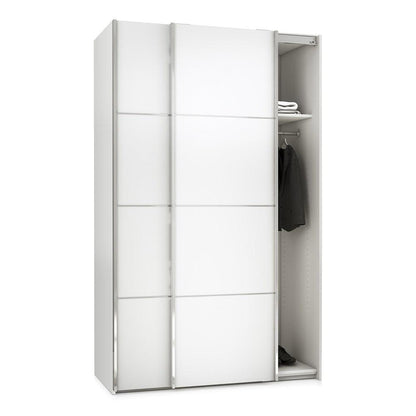 Verona I Sliding Wardrobe 120cm in White with White Doors with 2 Shelves