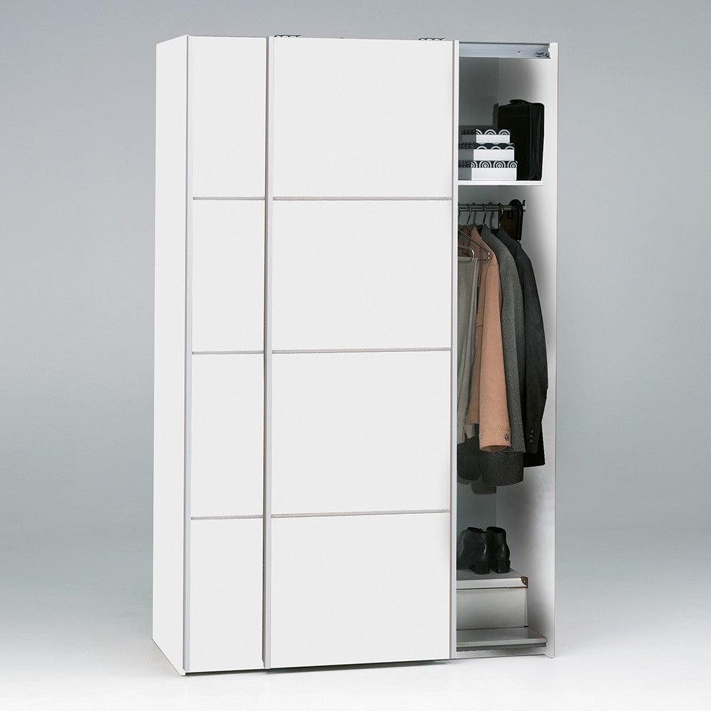 Verona I Sliding Wardrobe 120cm in White with White Doors with 2 Shelves