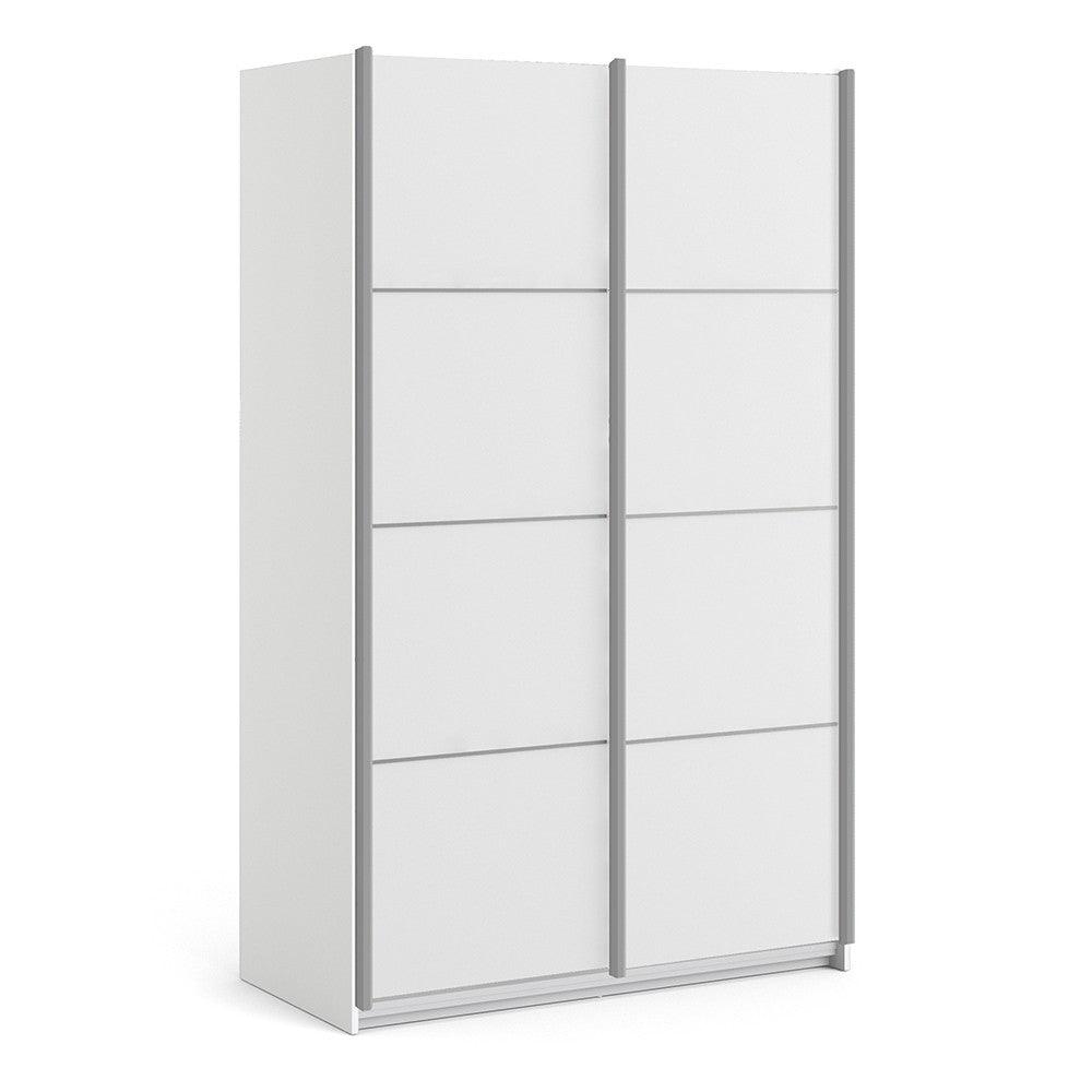 Verona I Sliding Wardrobe 120cm in White with White Doors with 2 Shelves