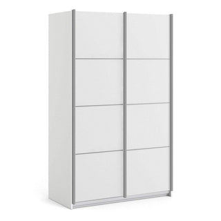 Verona I Sliding Wardrobe 120cm in White with White Doors with 2 Shelves - Msofas LTD